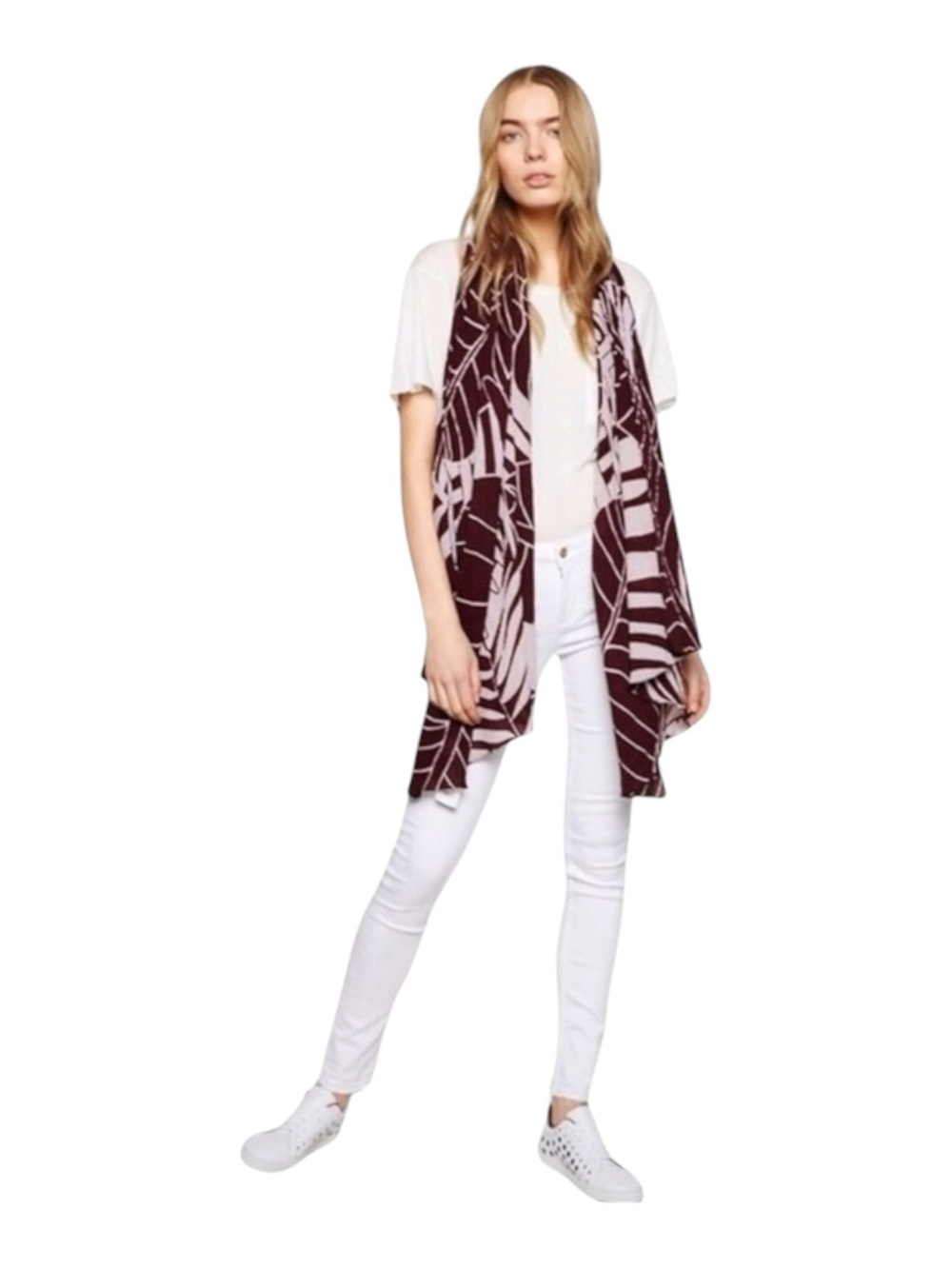new Liebeskind Berlin 𑁍 Woven Jungle Leaf Print Scarf 𑁍 Wine 𑁍 Made in India - Picture 5 of 16